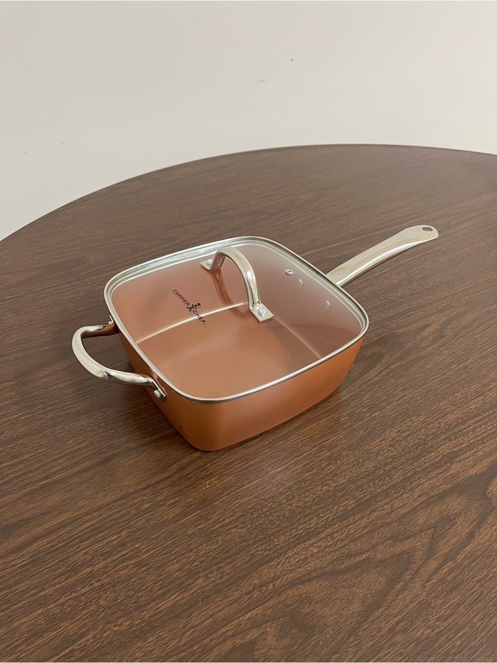 Copper Chef 9.5" Deep Square Frying Pan w/ Glass Lid Nonstick Induction Skillet